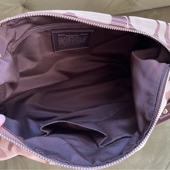 COACH Signature Carly Handbag Hobo Purse Brown Stripe Logo - Picture 6 of 8